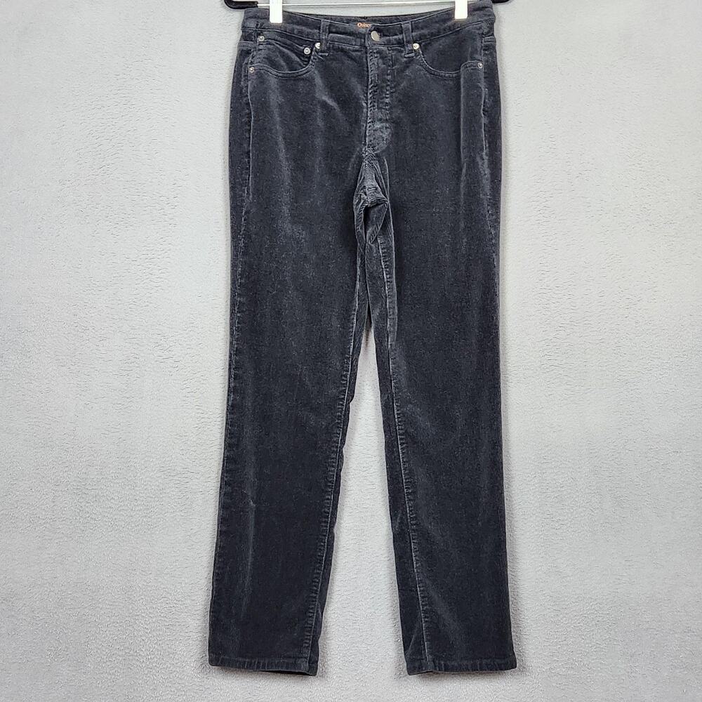 Quince Pants Womens 6 Black Stretch Corduroy Straight Leg Zip Fly Pockets 30x29